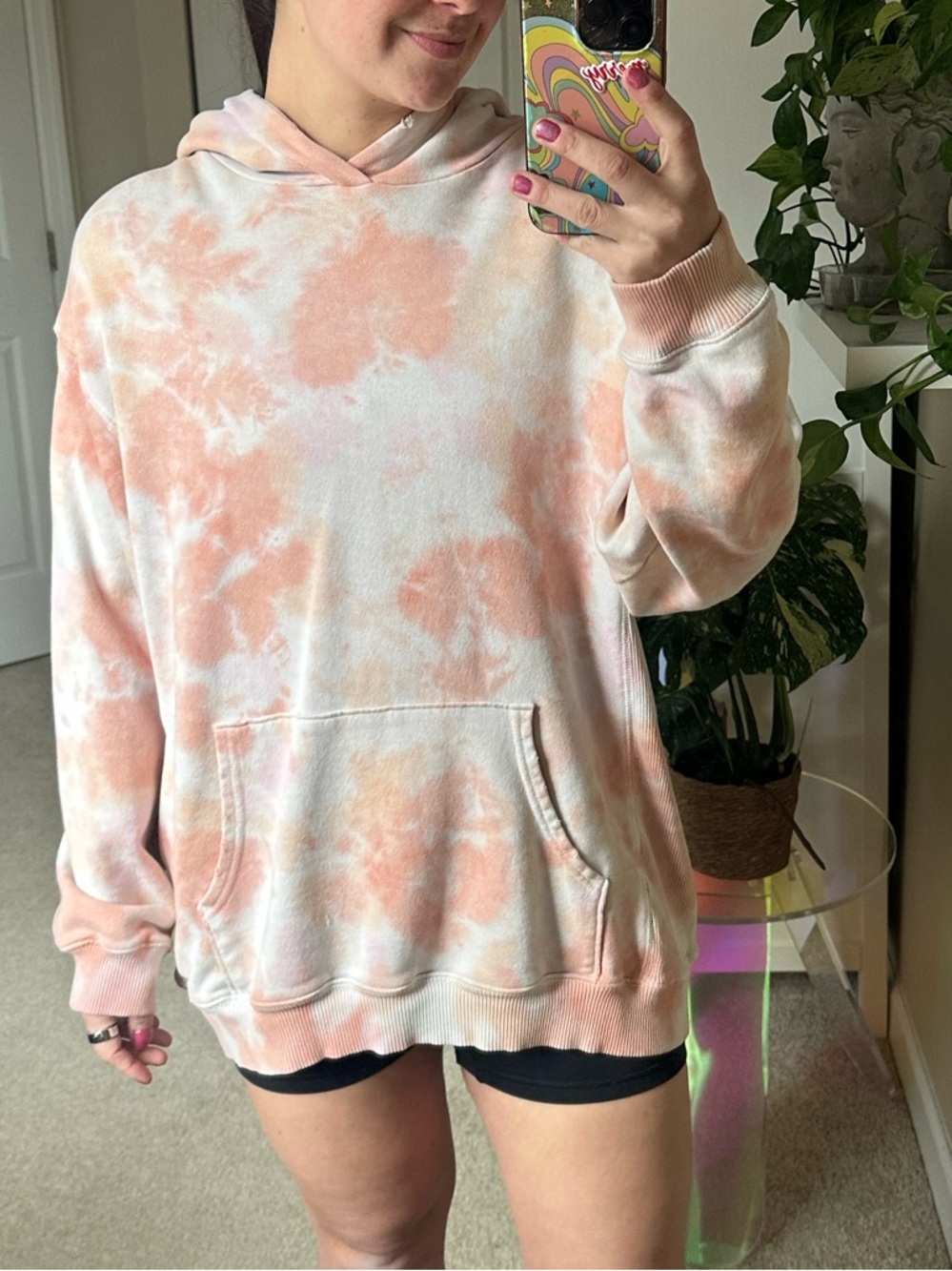 aerie Peach & White Tie-Dye Hoodie